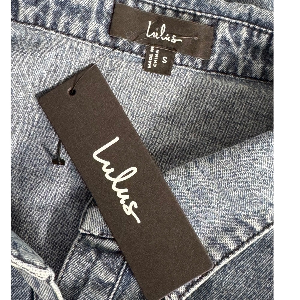 Lulus Uniquely Darling Medium Wash Denim Mini Dress Pockets Size S NEW - Picture 5 of 12